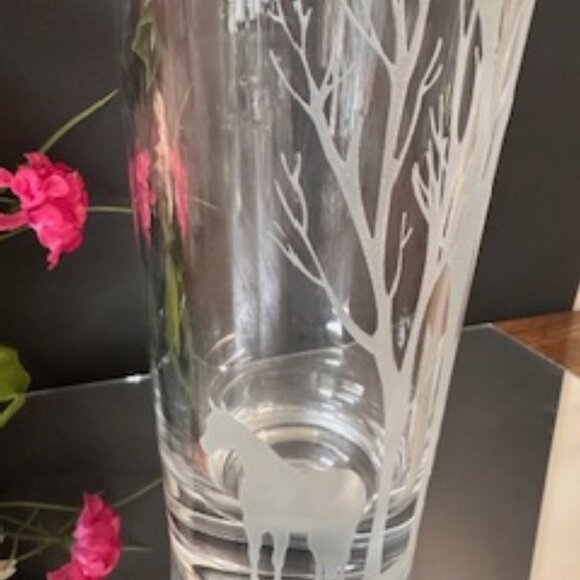 Bohemia Crystal Vase Original Sticker Etched Horse Tree Design Asymmetrical‎ - Picture 2 of 7